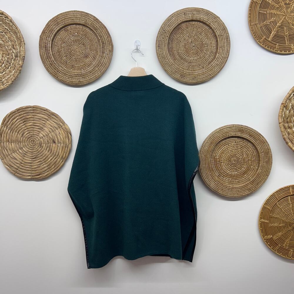 Chico's Oversized Poncho Cardigan Sweater XXS/XS Zip Up Green Black Knit - Picture 3 of 5